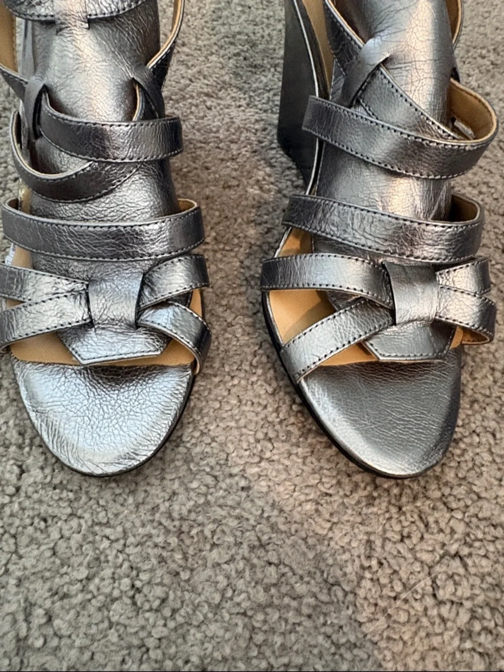 Nine West Metallic Strappy Wedge Sandals - Silver leather. Sz 7. Worn 1x. - Picture 5 of 8